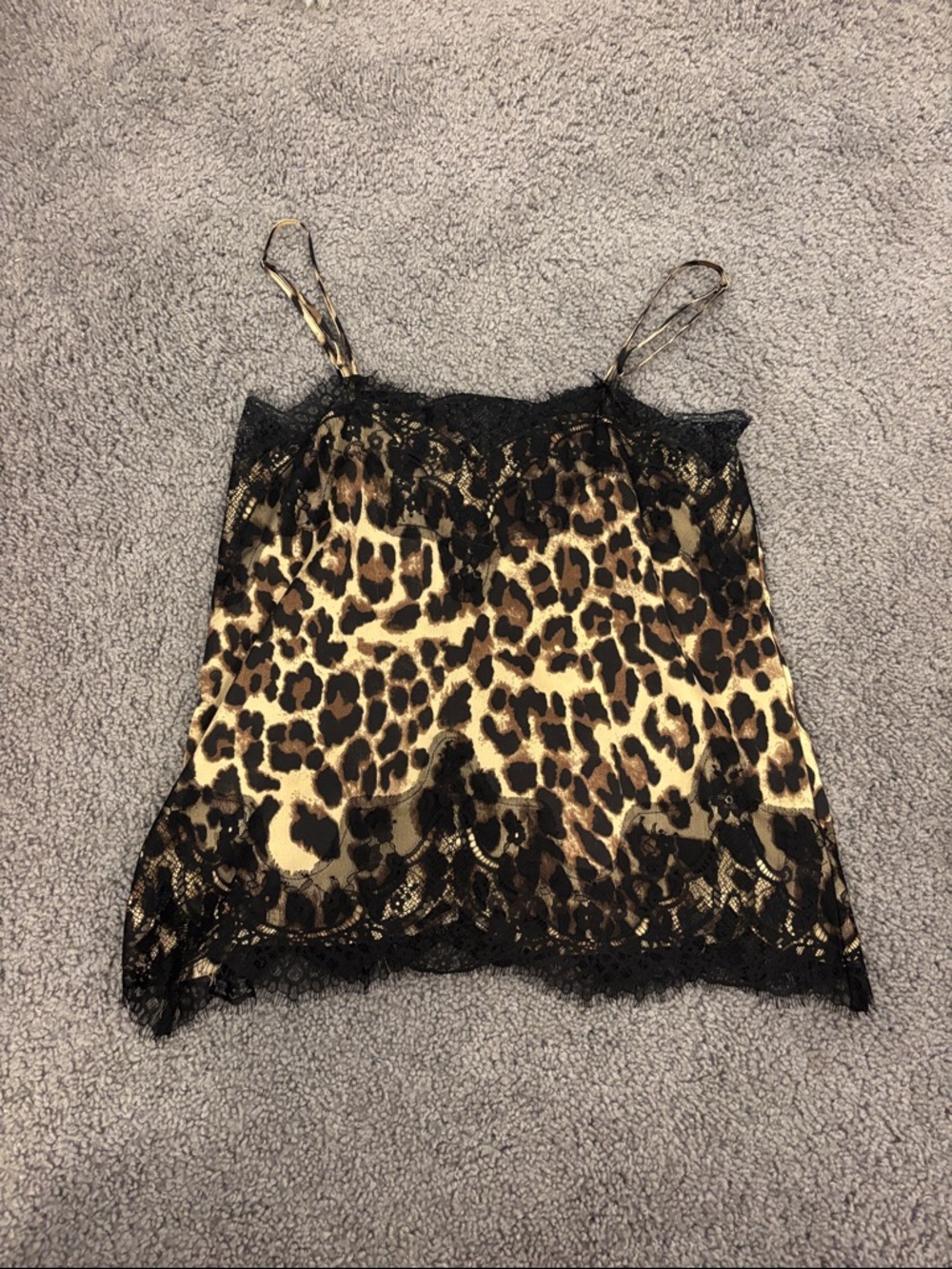 Storia Leopard Print Lace-Trim Cami in Brown and Black